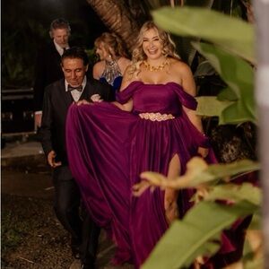 Elegant Purple Off-Shoulder Gown